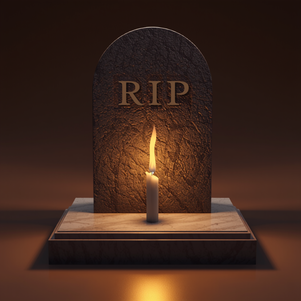 The Tombstone Project emblem — a candlelit granite memorial stone engraved RIP on a marble base